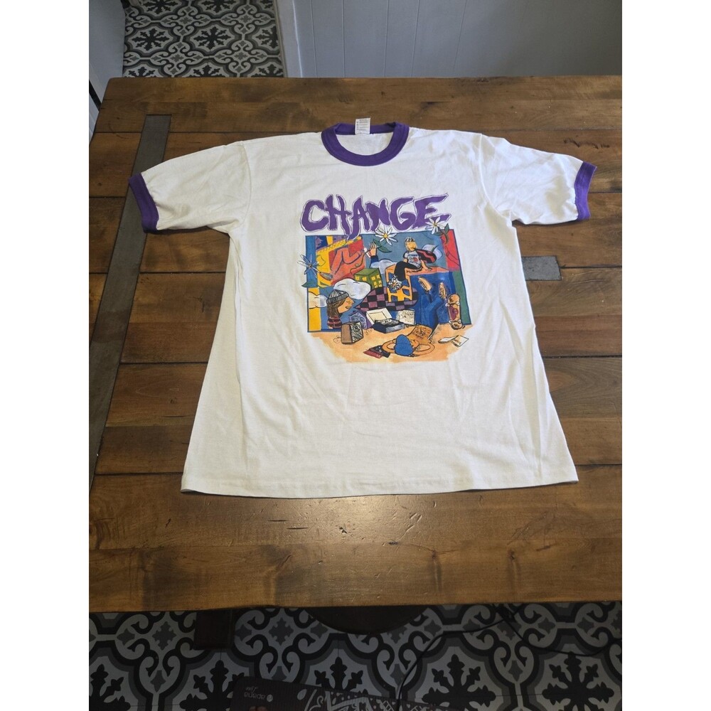 Change Band Merch Ringer T Shirt Mens L White Purple Hardcore Straight Edge